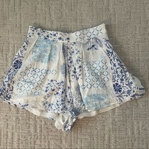 Boho print blue and white shorts